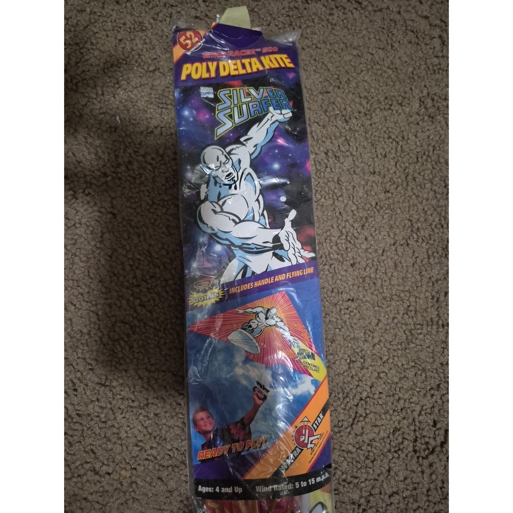 1997 Silver Surfer 52" Wind Racer Poly‎ Delta Kite In Original Packaging VTG